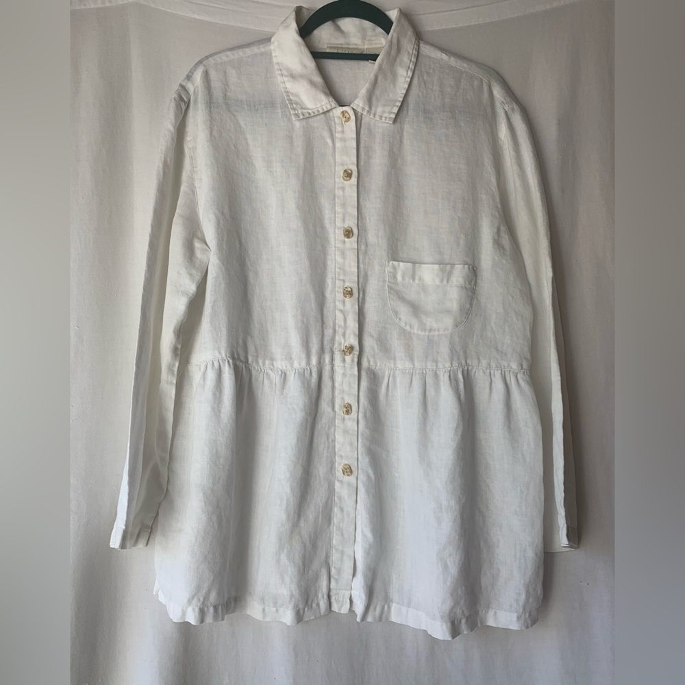 J Jill 100% Linen White Peplum Blouse Size Medium